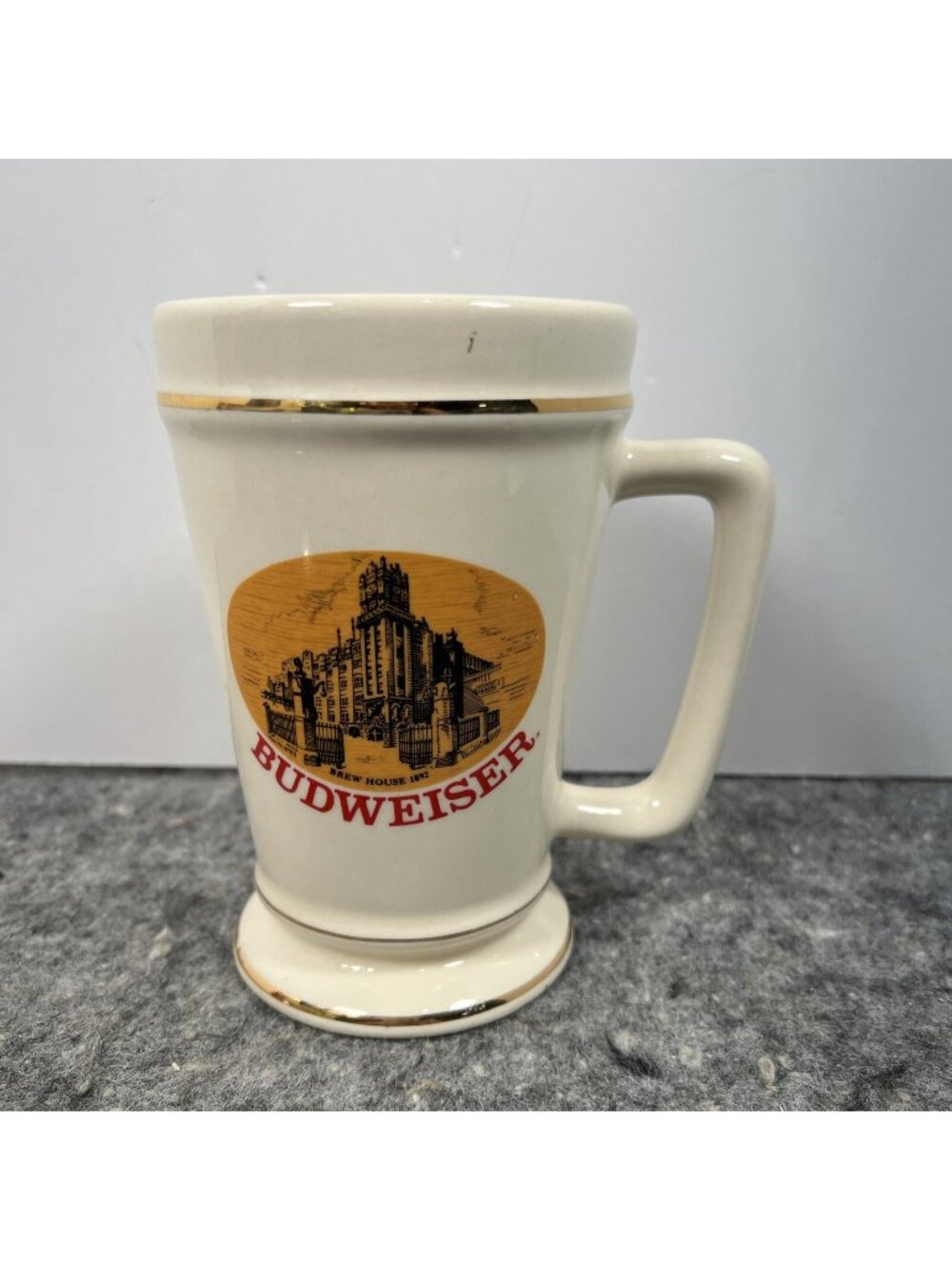 VTG Budweiser Beer Mug Stein Gold Trim Brew House 1892 Ceramic